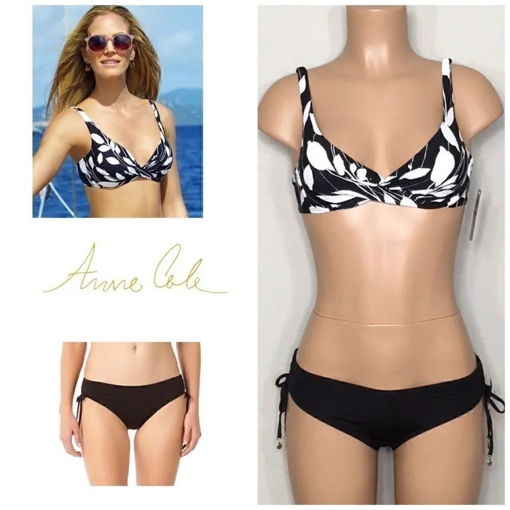 Anne Cole black & white floral bikini set. NWT